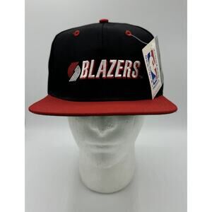 Vintage AJD Portland Trailblazers Blazers Snapback Hat Cap Black Red Embroidered